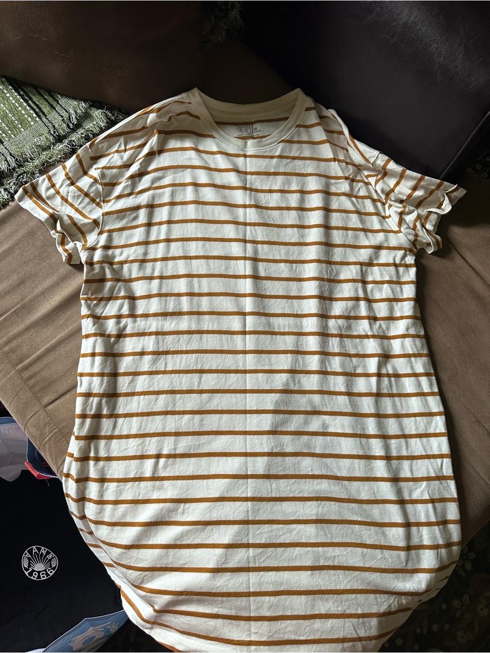 Striped Cream and Tan Short Sleeve Women's T-Shirt dress